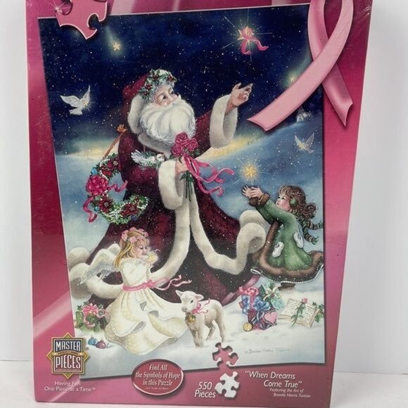 When Dreams Come True 550 pc Puzzle Santa Angels Christmas pink cancer NEW - Picture 4 of 9